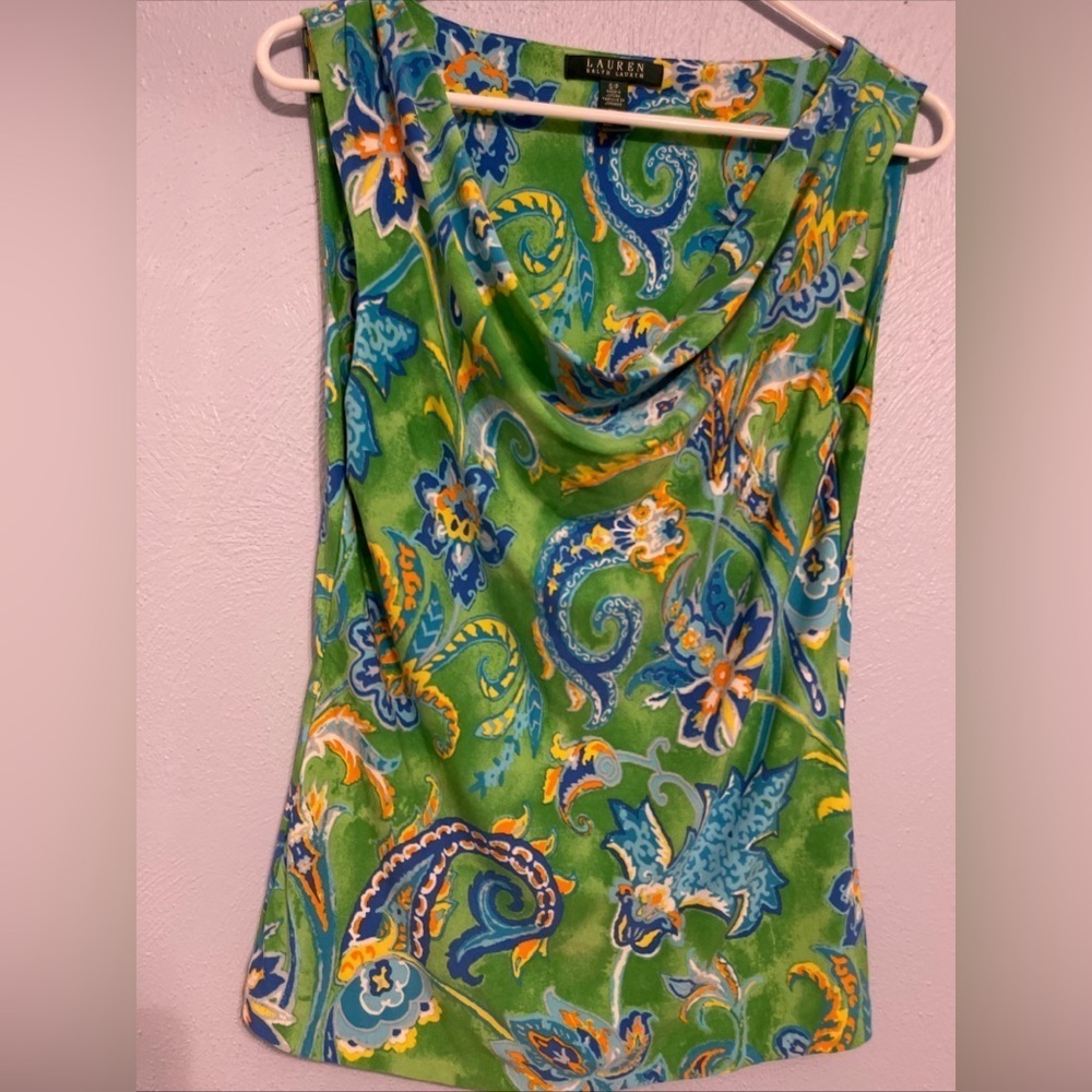 Lauren Ralph Lauren green multi paisley print sleeveless size Small
